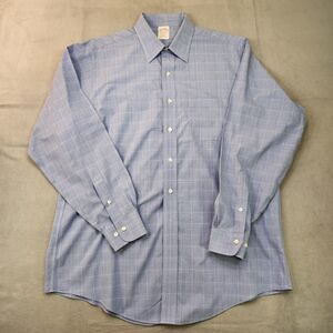 Brooks Brothers Blue Plaid Oxford Dress Shirt Men's 16.5-4/5 Non-Iron Cotton